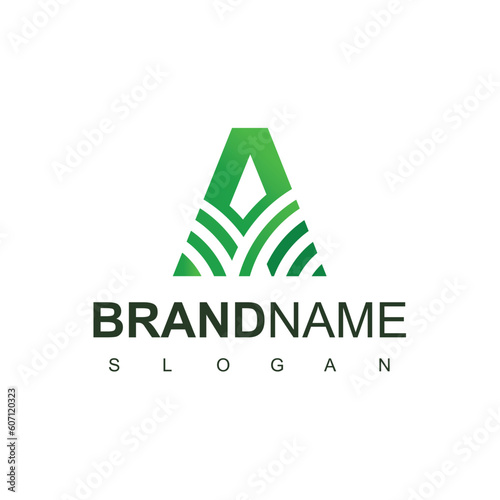 Letter A logo with Leaf element, modern natural agricultural company Logo
