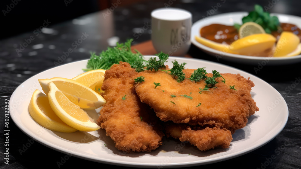 Schnitzel with french fries, great dinner Schnitzel with french fries, great dinner