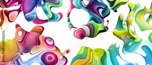 3d render, abstract panoramic background. Colorful psychedelic curvy shapes. Creative wallpaper