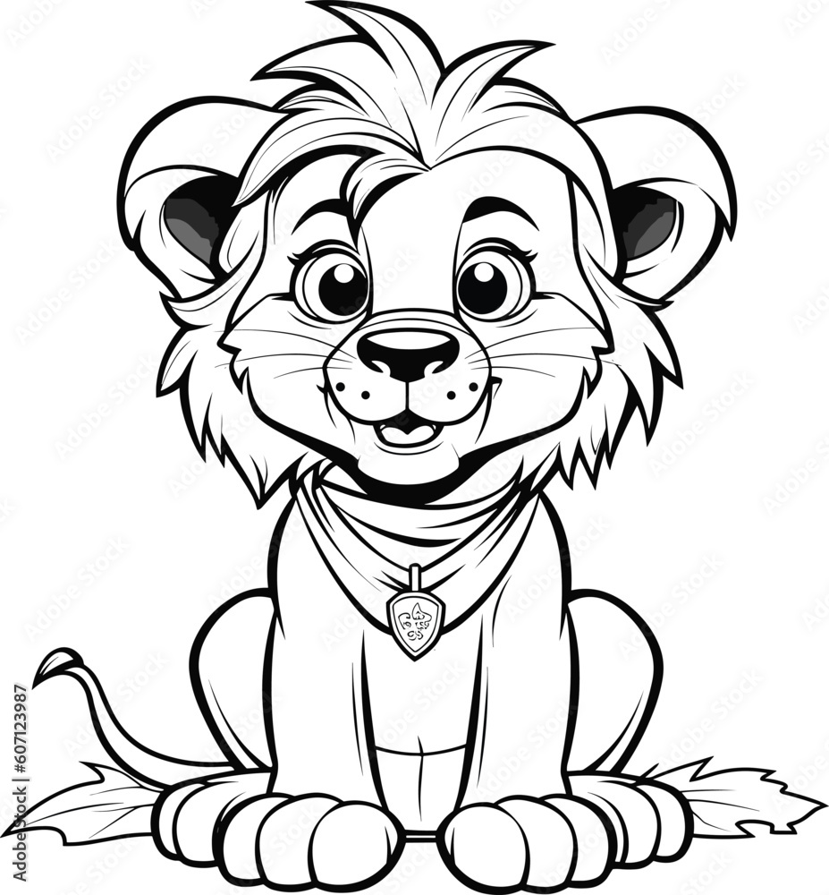 Lion, colouring book for kids, vector illustration Stock Vector Adobe