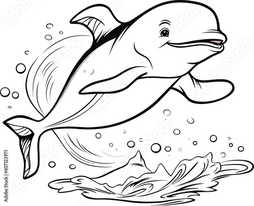 Whale, colouring book for kids, vector illustration