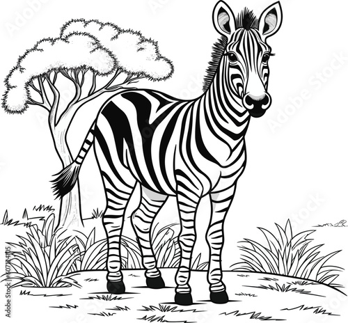 Zebra , colouring book for kids, vector illustration