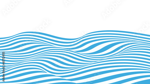 Wave of optical illusion. Abstract blue and white lines and stripes.Horizontal pattern or background with wavy distortion effect.