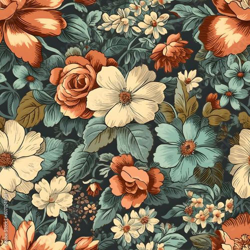 Vintage Floral and Flowers Seamless Pattern for fabric  paper  print  digital. Generative AI