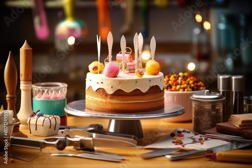 make birthday cake in the kitchen and stuff food photography