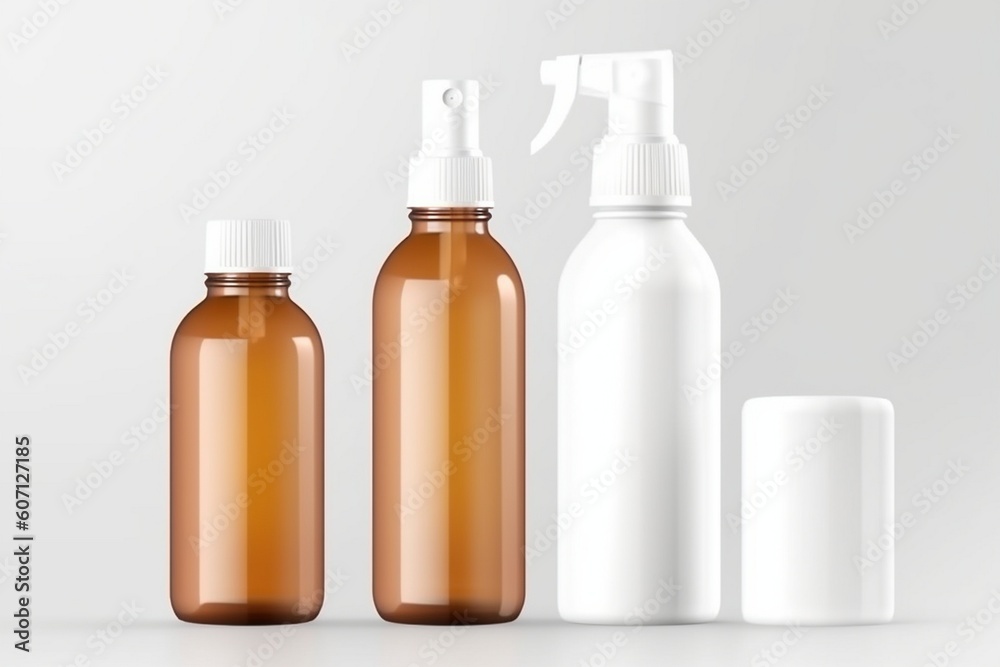 Set of bottles without brand on black gradient background Generative AI Set of bottles without brand on black gradient background Generative AI
