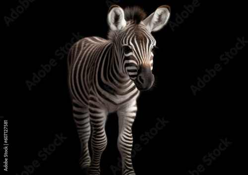 Portrait of a young zebra with orange studio shots background. Ideal use for banner  poster  wallpaper  children s book  copy-space  advertisement