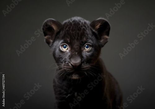 Portrait of a young black panther  leopard on dark background. Ideal for banner  copy-space  illustration  marketing  poster  wallpaper  children s book