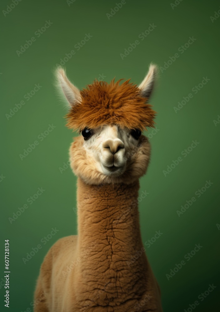 Portrait of a young and cute alpaca on white background, an illustration of small wild animals for children education