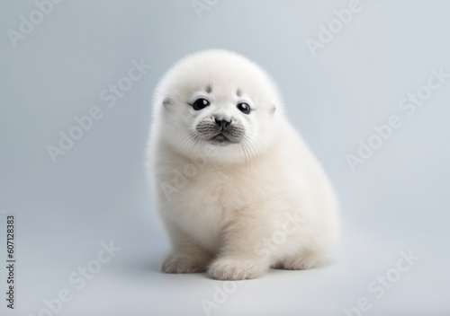  Portrait of a young harp seal baby on white background