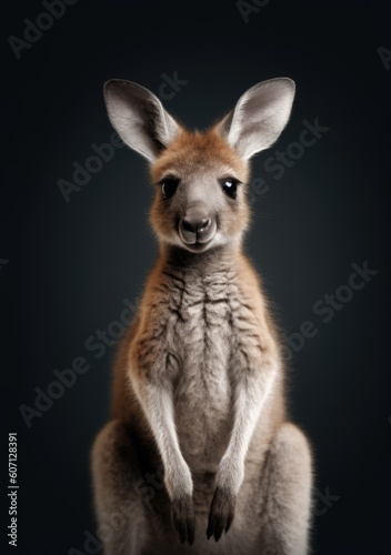 Adorable, cute young kangaroo baby on dark background, an illustration of small wild animals