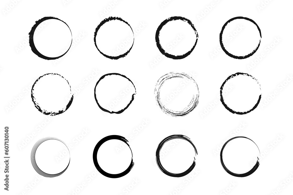 Collection of hand drawn black highlight circle. Highlighter marks, strokes. Design elements isolated on white background