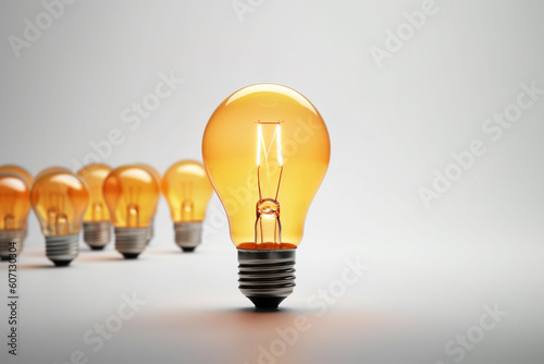 Glowing light bulb stands out. Photo Created with generative AI.