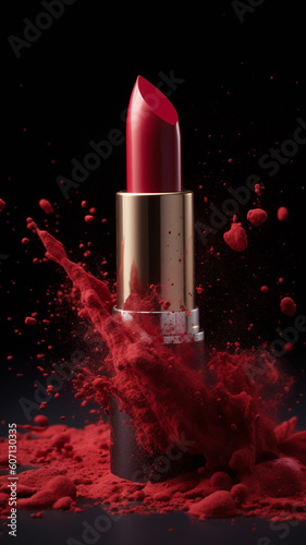 Red Lipstick on black background . Created with Generative AI.