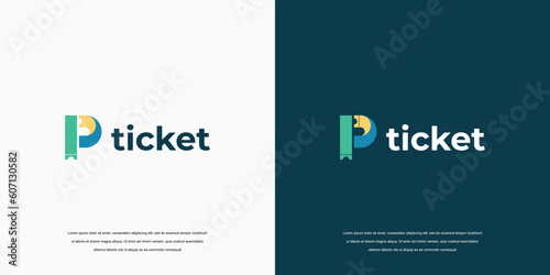 Ticket logo vector design. Ticket icon Letter P Logo