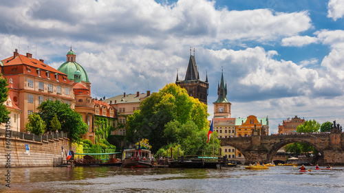 Prague historical center with River Vltala and the famous Charles Bridge