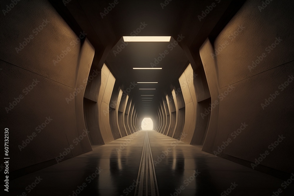 Fototapeta premium Futuristic underground corridor with colorful lights Generative AI