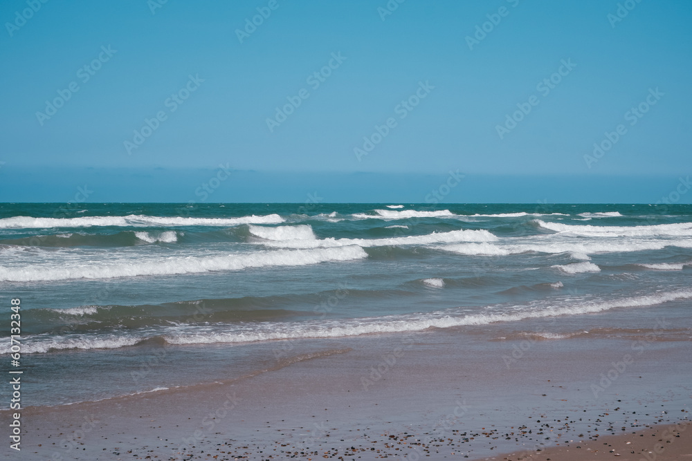 North sea shore landscape West Coast in Denmark. Nature, environmental conservation, ecotourism.