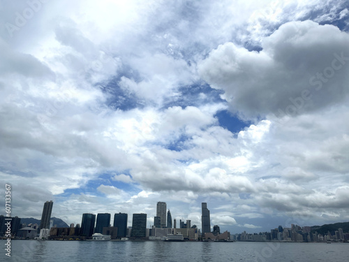 sea view, city skyline in Hong Kong during cloudy day