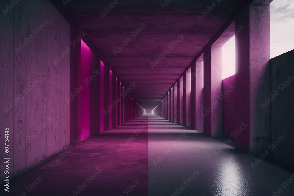 Fototapeta premium Futuristic underground corridor with colorful lights Generative AI