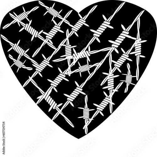 heart barbed wire barb wire love svg vector cut file for circut and silhouette leather vinyl template   