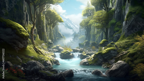 Fantasy forest in fairy land illustration