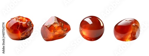 A set of semi-precious stones, carnelian minerals. Generative AI technology. photo