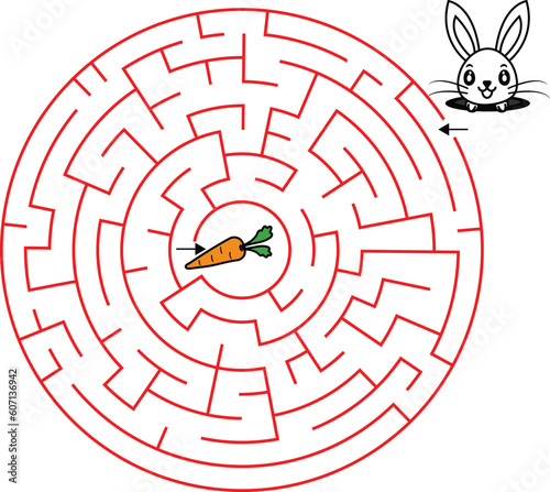 Maze Puzzle Game For Children. Help The Rabbit To Get The Carrot Vector Illustration Coloring Page