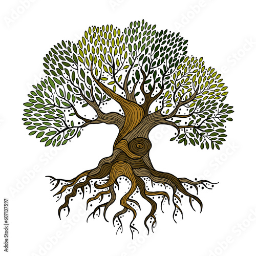 Old big family tree with roots isolated on white. Concept Art for your design...