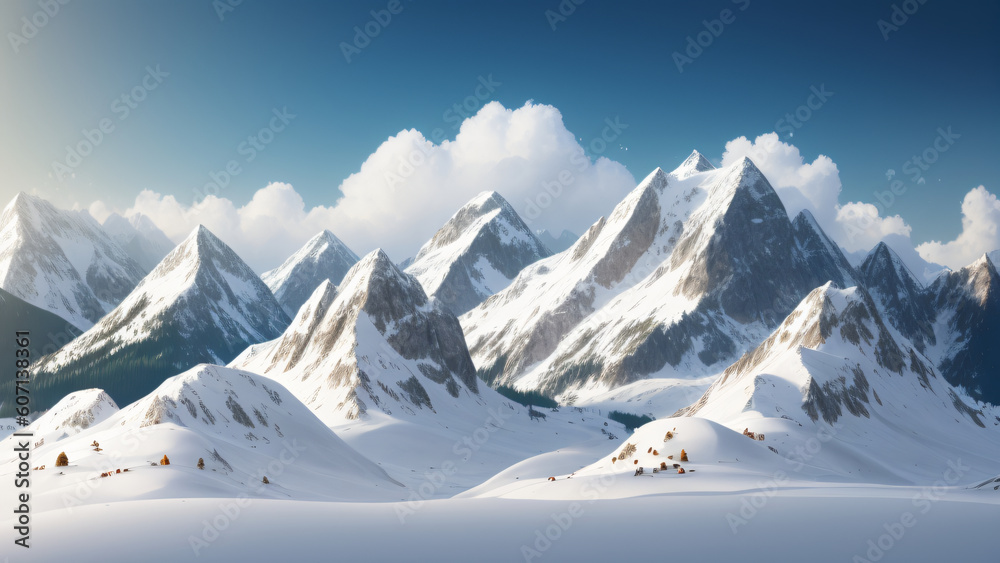 A landscape of a mountain with snow, AI generated