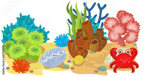 Fototapeta Naklejka Na Ścianę i Meble -  cartoon scene with coral reef with swimming cheerful fish isolated element illustration for children