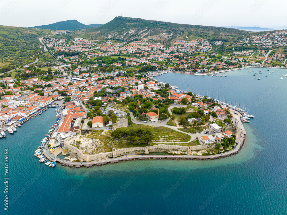Aerial Photos of Foca village located in western Turkey, Izmir. Foca Castle