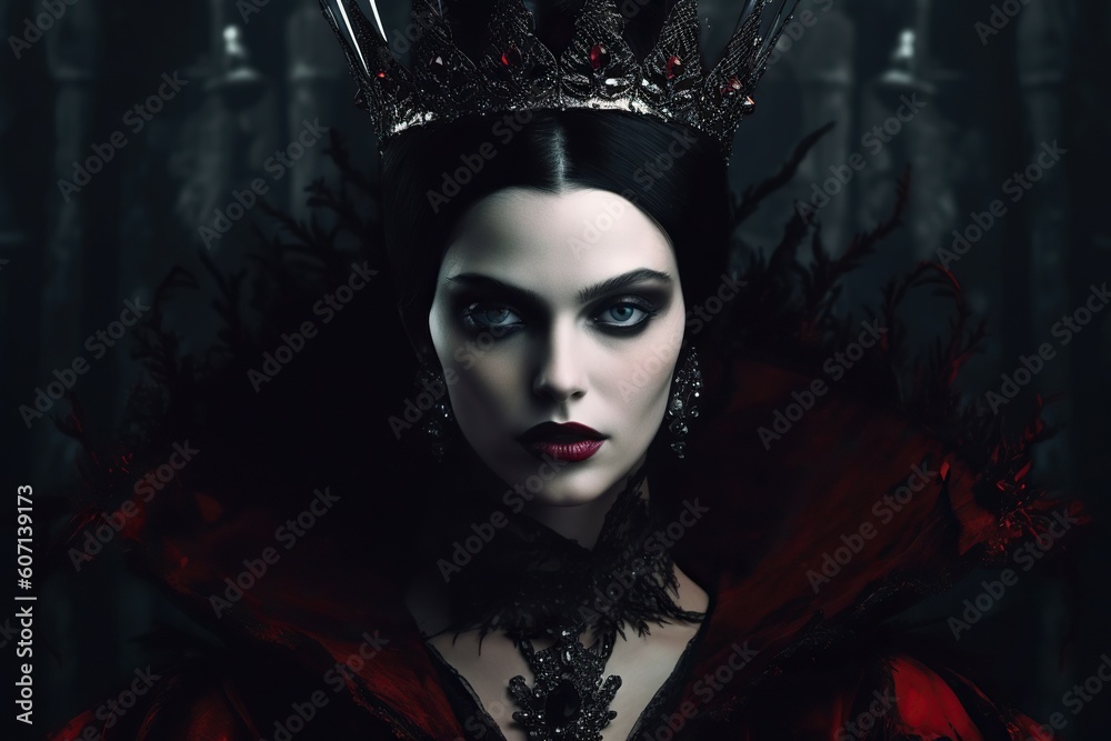Fashion portrait of gothic vampire queen with beautiful dark makeup. Generative AI - obrazy, fototapety, plakaty 