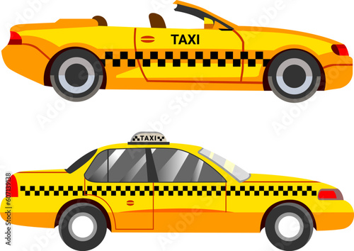 taxi illustration, Luxury taxi service yellow sport car side view 