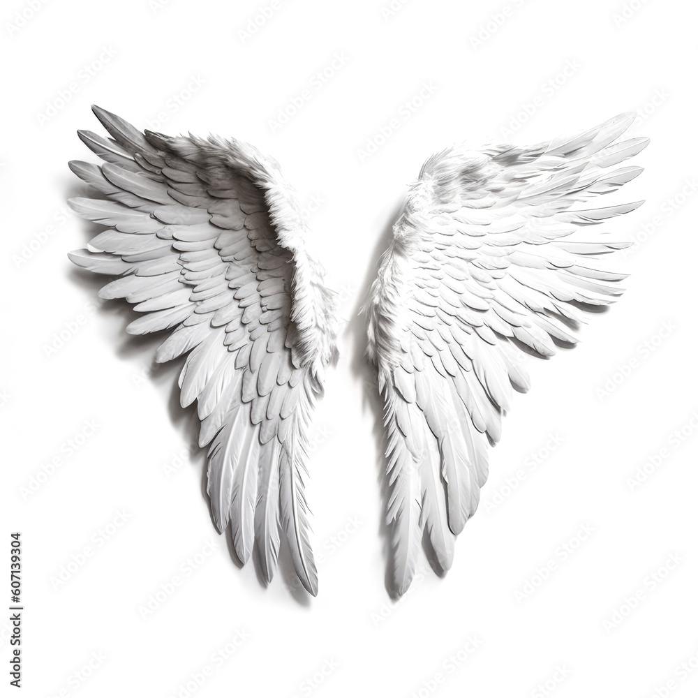 Detailed white feather angel wings were created - generative ai. Detailed white feather angel wings were created - generative ai.