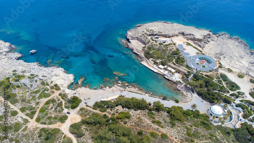 Kalithea Springs Therme and Beach, Aerial Drone View, Rhodes,Greece. photo