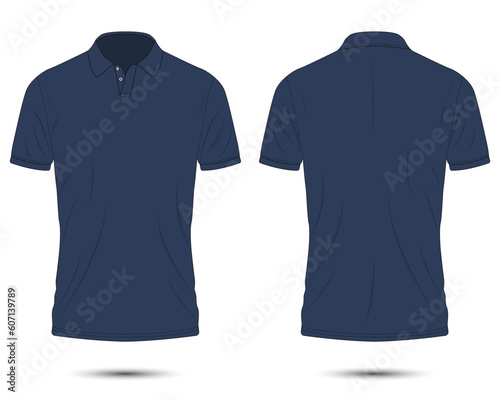 Dark blue polo shirt mockup front and back view