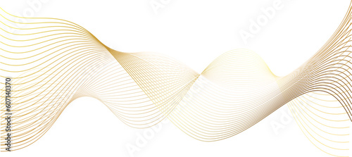 3d wavy gold lines swoosh on white background. Luxury beauty thin curves, swirl as stream flow pattern. Soft geometric shapes as silk fiber or fablic shiny decoration.