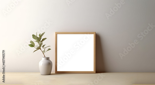 Mockup cuadro. Diseño de interiores. Interior moderno. Cuadro. Mockup. Madera. Minimal. Cálido. Fondo transparente. Archivo png. Generado con IA. 