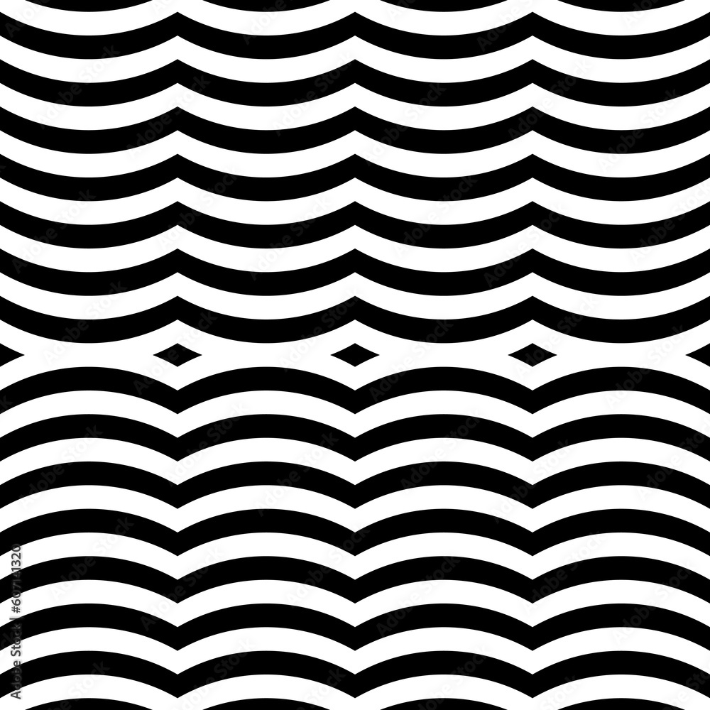 Curly lines. Jagged stripes. Waves motif. Seamless surface pattern design with wavy linear ornament. Repeated semicircles wallpaper. Digital paper for page fills, web designing, textile print. Curly lines. Jagged stripes. Waves motif. Seamless surface pattern design with wavy linear ornament. Repeated semicircles wallpaper. Digital paper for page fills, web designing, textile print.