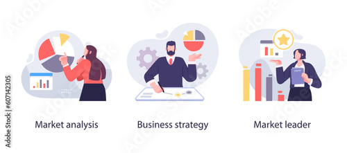 Digital Business Concept illustrations. Collection of scenes with men and women taking part in business activities. Vector illustration © stonepic