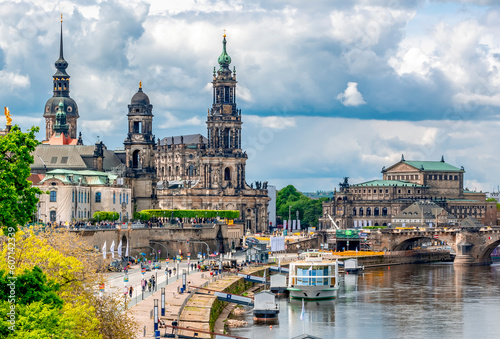 Dresden cathedral and Elbe river, Saxony, Germany