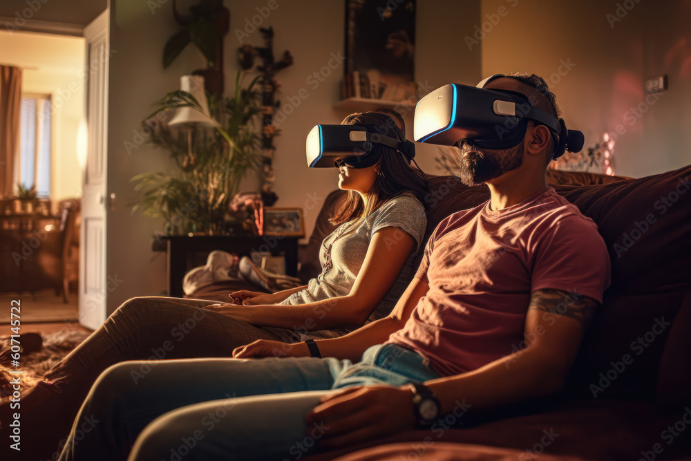 two young people at home wearing a virtual reality mask