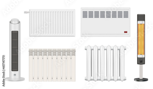 Heat systems. Domestic interior heaters decent vector realistic templates