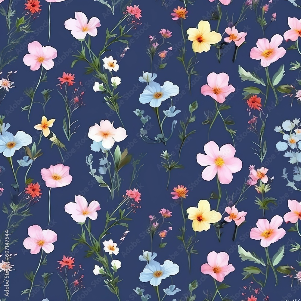 Blooming Symphony: A Flower Seamless Pattern, Floral Design, Web Banner, Square, Generative AI