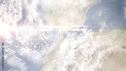 Zoom in from space and focus on Ceuta, Spain. 3D Animation. Background for travel intro. Elements of this image furnished by NASA photo