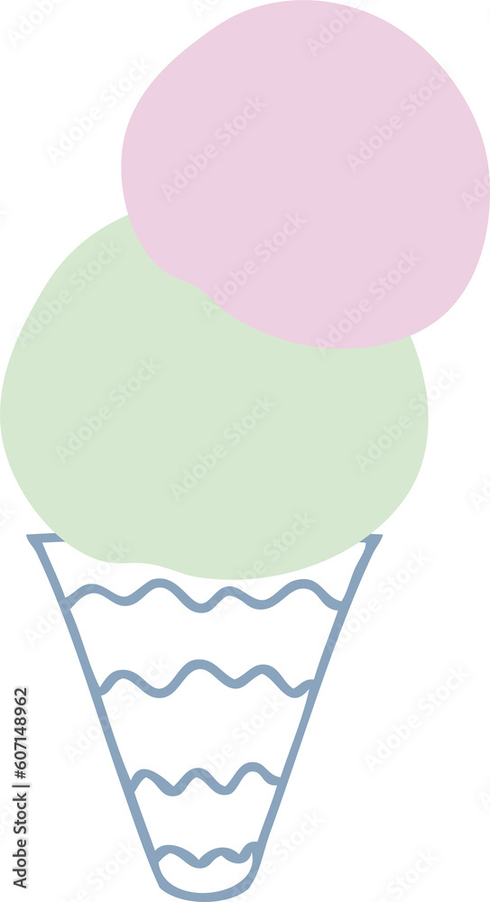 Hand drawn ice cream doodle illustration for decor and design.
