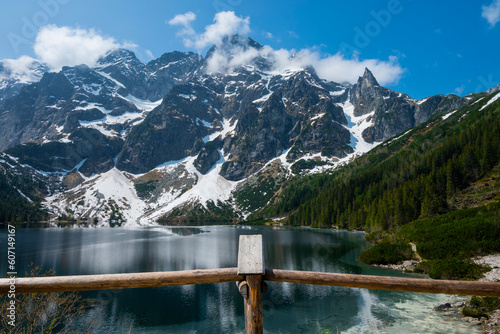 Obraz na płótnie beautiful landscape view of Lake Morskie Oko in the mountains with clear water and reflection in Zakopane Poland in the Tatra National Park w salonie