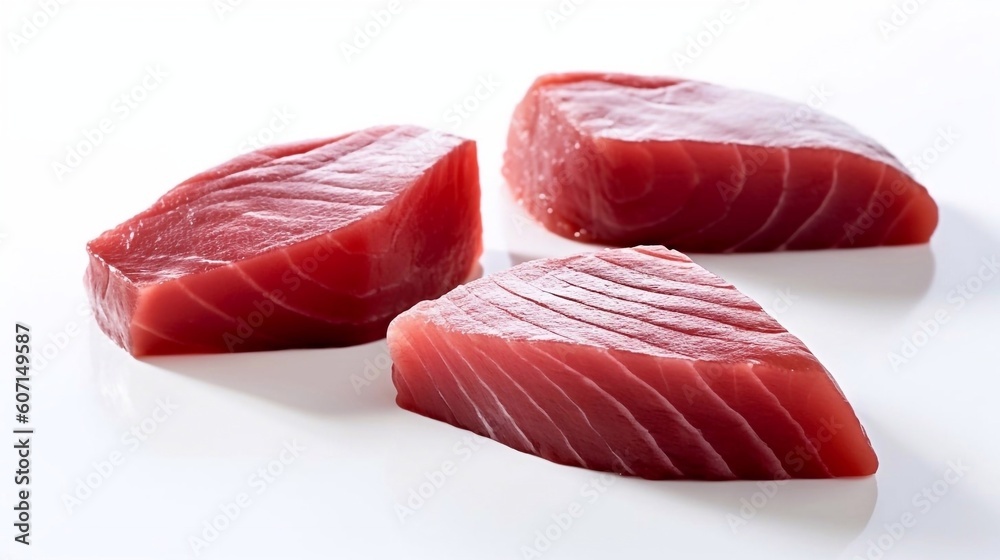 Sliced tuna raw stack on white background. AI generated