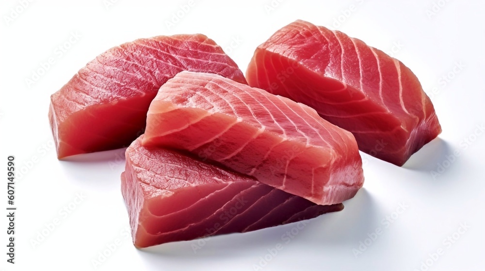 Sliced tuna on white background. AI generated